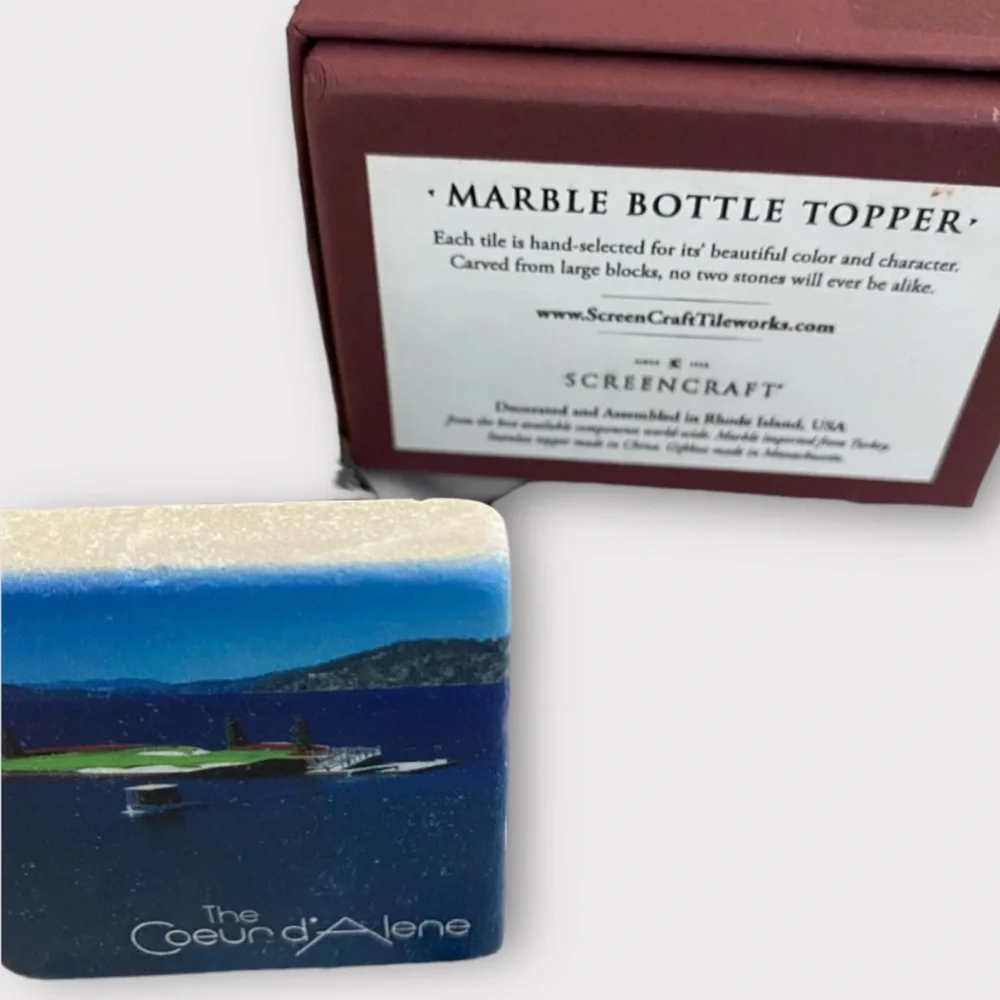 Screencraft Tileworks Marble Wine Bottle Topper Coeur d’Alene Brand New in Box